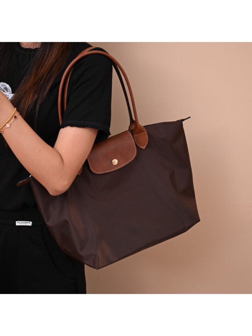 Longchamp Le Pliage Large Brown Nylon Long Handle Tote Bag - Picture 4 of 5